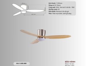Quạt trần đèn 3 cánh gỗ HS-QT31A