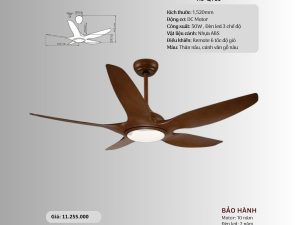 Quạt trần đèn 5 cánh nhựa HS-QT15